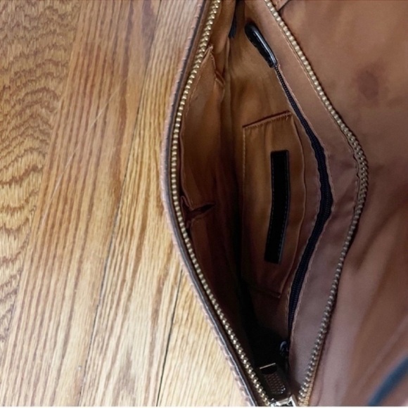 Rebecca Minkoff Perforated Leather Clutch Cognac Brown Magnetic Closure Purse - Picture 6 of 11